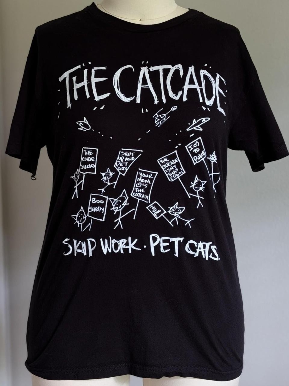 'Skip Work. Pet Cats' The Catcade Black Graphic Tee